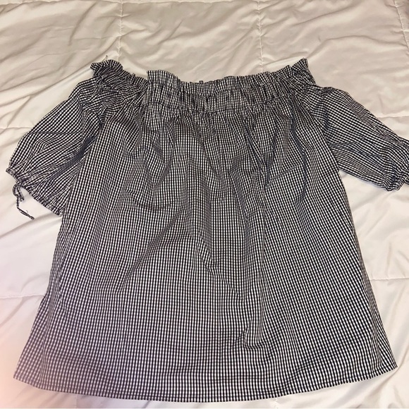 Luisa Spagnoli Burla Gingham Off-Shoulder Top Black White Medium - Picture 1 of 4
